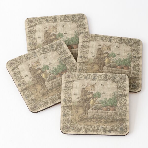 Item preview, Medieval Cat Gardener Tending a Walled Herb Garden Manuscript designed and sold by PictorialWhimsy.