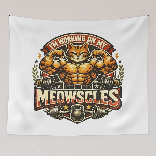 Item preview, Im Working On My Meowscles Cat, Fitness Humor, Funny Workout designed and sold by graphic-genie.