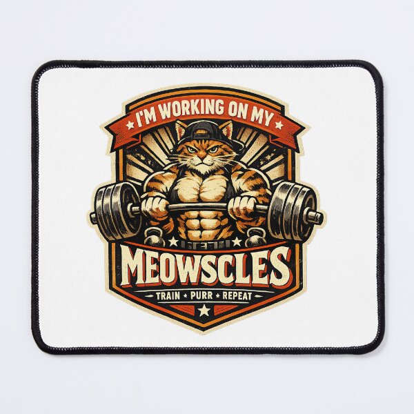 Item preview, Im Working On My Meowscles Cat, Fitness Humor, Funny Workout designed and sold by graphic-genie.