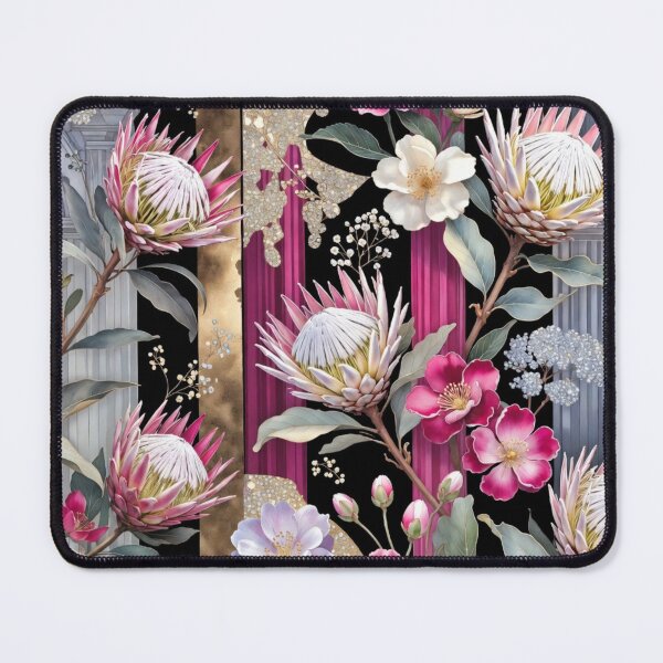 Item preview, Dramatic Pink Protea Flowers Dark Botanical Art designed and sold by IntelliMindDesigns.