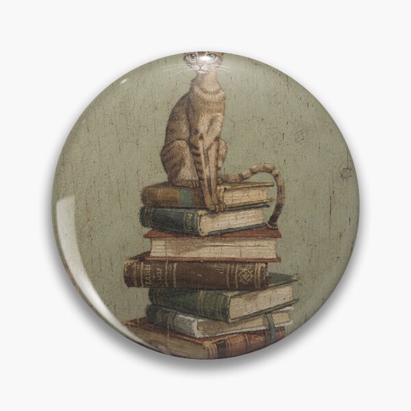 Item preview, Abyssinian Cat Perched on a Stack of Books Folk Art designed and sold by PictorialWhimsy.