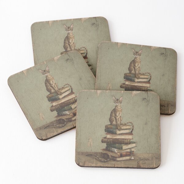 Item preview, Abyssinian Cat Perched on a Stack of Books Folk Art designed and sold by PictorialWhimsy.