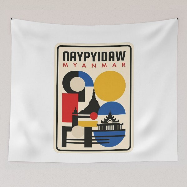 Item preview, Naypyidaw Myanmar Bauhaus Style Geometric Travel Art designed and sold by k3rstman1.