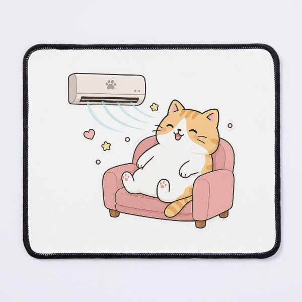 Item preview, Cute Orange Cat Chilling Under Air Conditioner Kawaii Ginger Kitty Summer Vacation Illustration designed and sold by NoopnyangStudio.