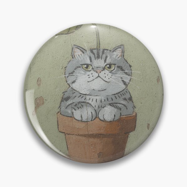 Item preview, British Shorthair Wedged in a Flowerpot Folk Art designed and sold by PictorialWhimsy.