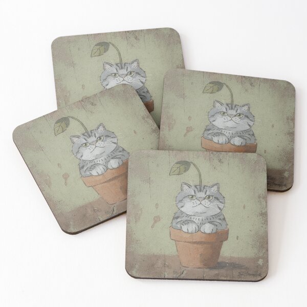 Item preview, British Shorthair Wedged in a Flowerpot Folk Art designed and sold by PictorialWhimsy.