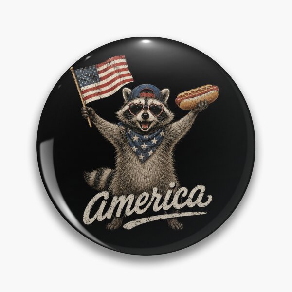 Item preview, Patriotic Raccoon with Flag and Hot Dog Vintage Americana Art designed and sold by MotivaChic.