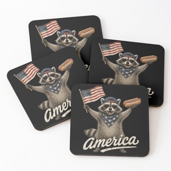 Item preview, Patriotic Raccoon with Flag and Hot Dog Vintage Americana Art designed and sold by MotivaChic.