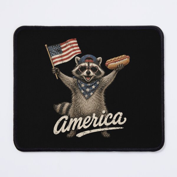 Item preview, Patriotic Raccoon with Flag and Hot Dog Vintage Americana Art designed and sold by MotivaChic.