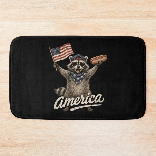 Item preview, Patriotic Raccoon with Flag and Hot Dog Vintage Americana Art designed and sold by MotivaChic.