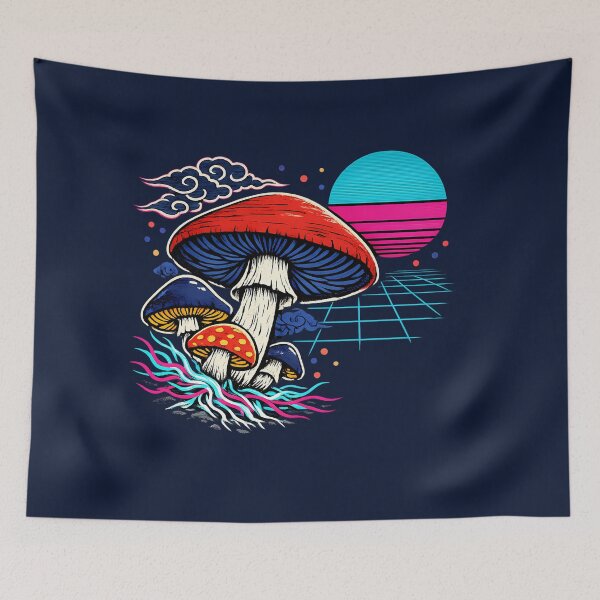 Item preview, Neon Retro Synthwave Ukiyo‑E Mushrooms designed and sold by KungPowUnicorn.