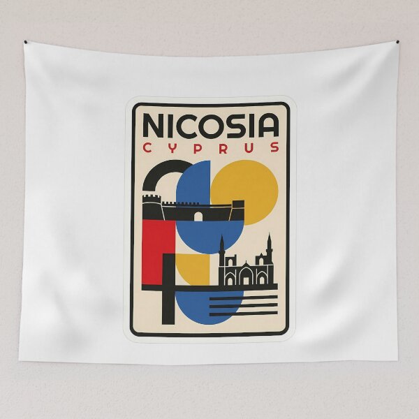 Item preview, Vintage Nicosia Cyprus Geometric Bauhaus Travel Poster designed and sold by k3rstman1.