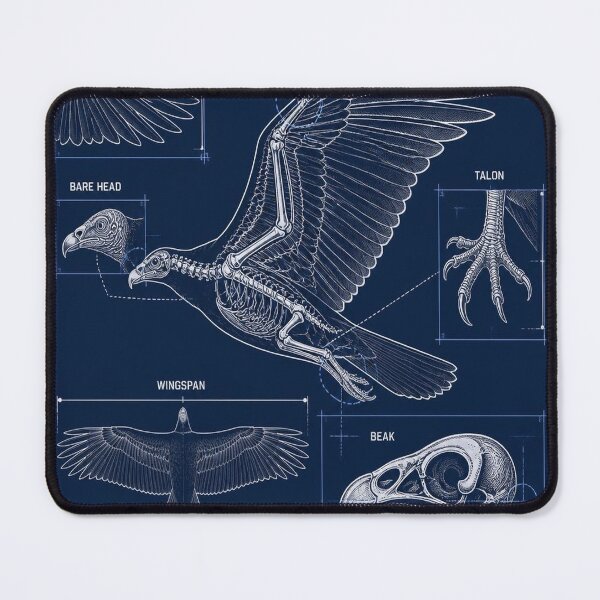 Item preview, Turkey Vulture Blueprint Anatomy T-Shirt, Vulture Skeleton Schematic Tee, Birds of Prey Technical Drawing Shirt, Navy Blue Birdwatcher Gift, Bare Head Diagram designed and sold by SunnyDesign82.