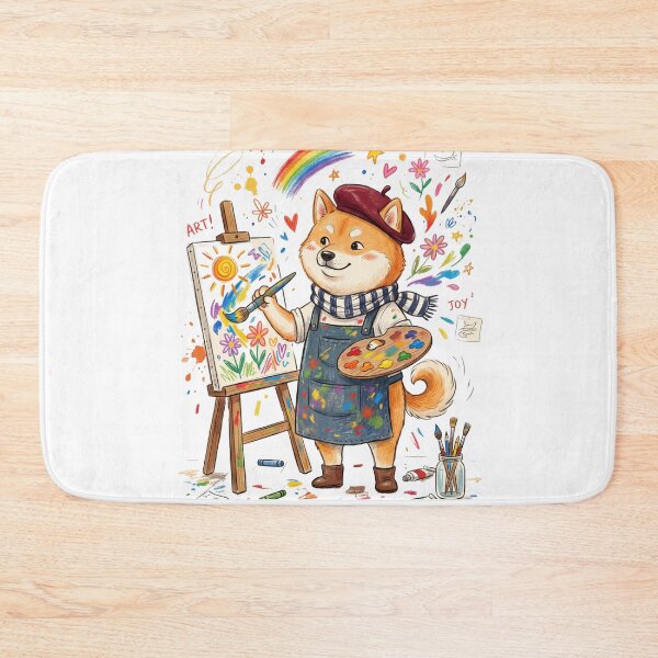 Item preview, Cute Shiba Inu Artist Painting Whimsical Rainbow Art designed and sold by TaiwanMemory.