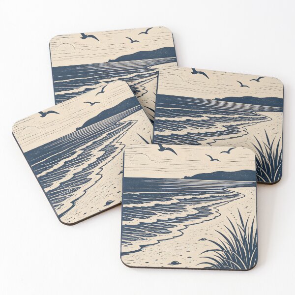 Item preview, A tranquil beach scene linoprint style designed and sold by Ponted.