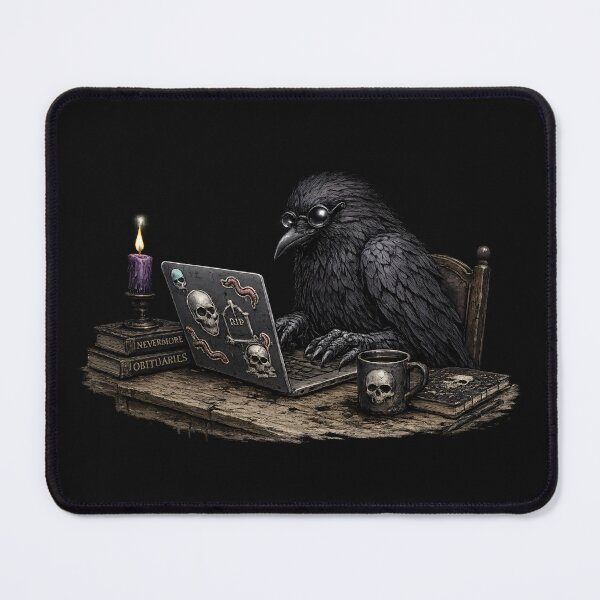 Item preview, Gothic Raven Working from Home on a Laptop designed and sold by Creep-elina.