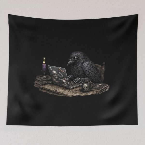 Item preview, Gothic Raven Working from Home on a Laptop designed and sold by Creep-elina.
