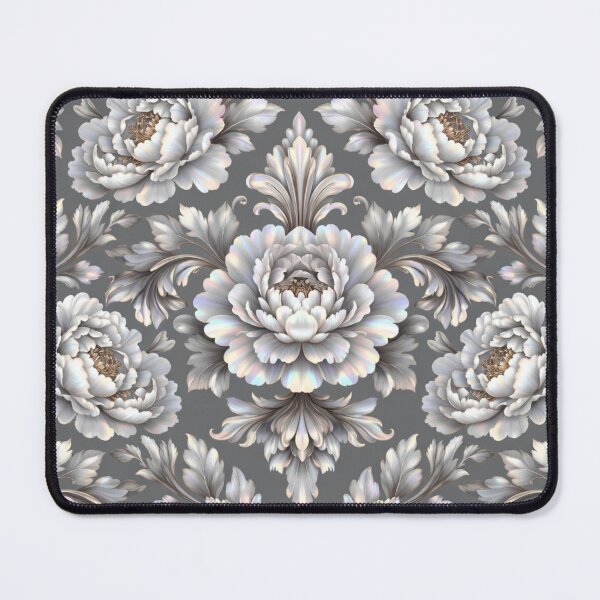 Item preview, Elegant Silver Rose Damask Floral Pattern Art designed and sold by IntelliMindDesigns.