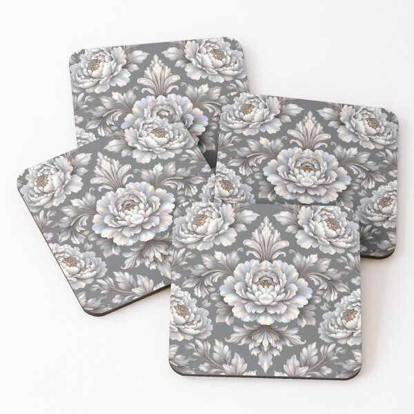 Item preview, Elegant Silver Rose Damask Floral Pattern Art designed and sold by IntelliMindDesigns.