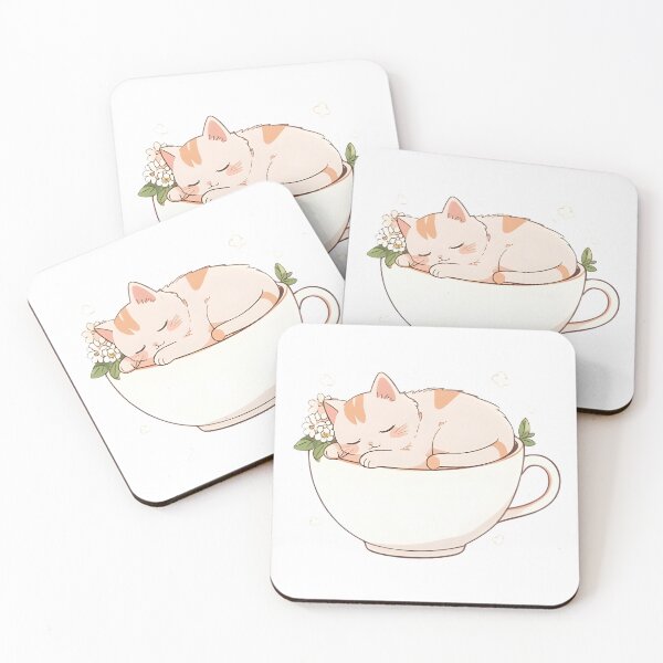 Item preview, Teacup Cat — Tiny Cozy Kawaii Cat Sticker designed and sold by tommysworks.