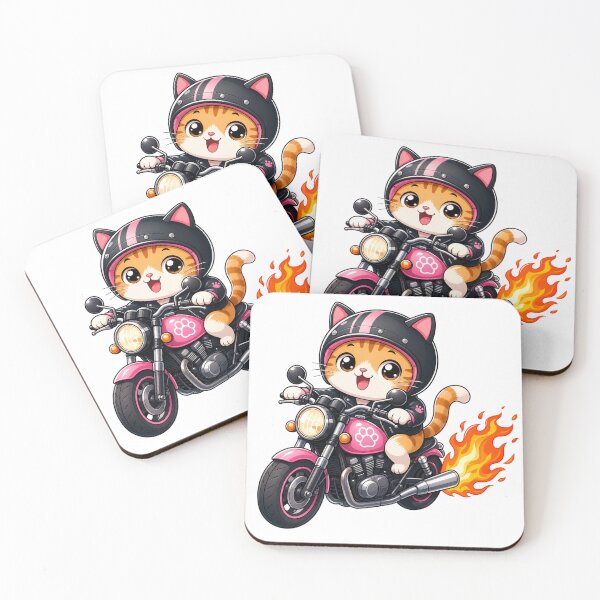 Item preview, Cute Biker Cat Riding Pink Motorcycle Kawaii Biker Art designed and sold by Seculinator.