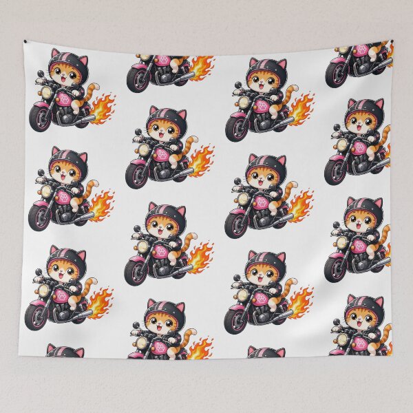 Item preview, Cute Biker Cat Riding Pink Motorcycle Kawaii Biker Art designed and sold by Seculinator.