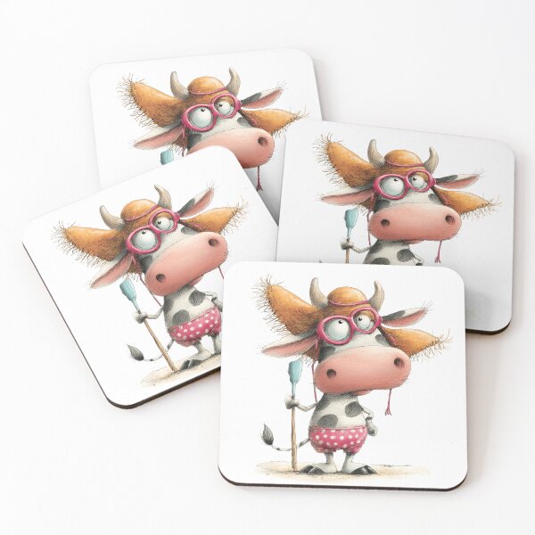 Item preview, Cute Beach Cow with Pink Glasses | Funny Summer Farm Animal Cartoon designed and sold by GlimmerAura.