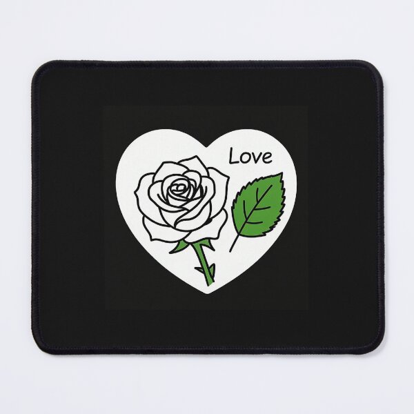 Item preview, a rose from above and next to it one green leaf in black and white line art style ,with a word Love surrounding in minimal style designed and sold by wallartofmio.