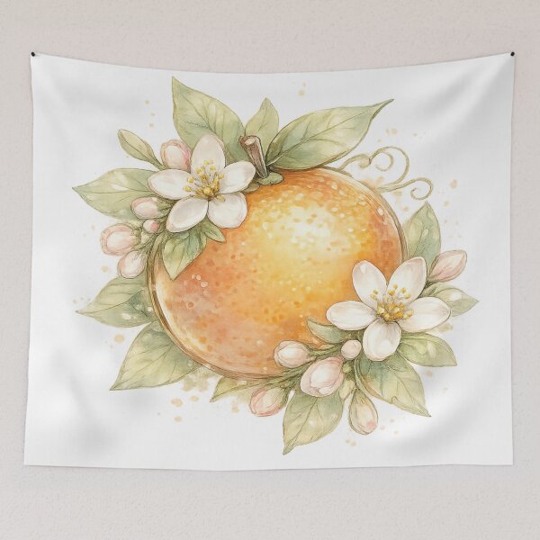 Artikelvorschau, Botanische Aquarellkunst mit Orangenblüten – Zarte Cottagecore-Illustration einer Zitrusblume | Orangengeschenk entworfen und verkauft von irfanshikh.