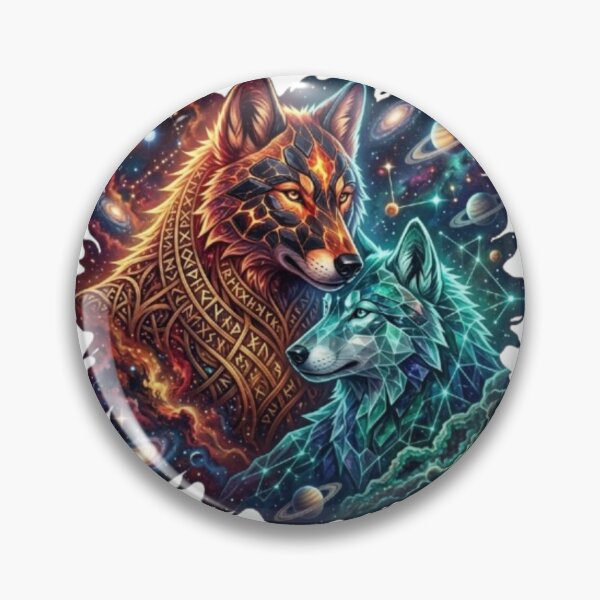 Item preview, Celestial Duality Wolves – Cosmic Fire and Ice Design designed and sold by BoldConcept43.