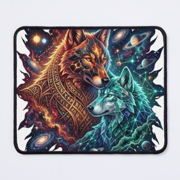 Item preview, Celestial Duality Wolves – Cosmic Fire and Ice Design designed and sold by BoldConcept43.