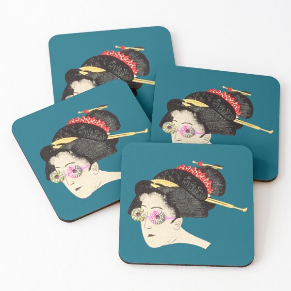 Item preview, Donut Glasses Geisha - Neon Pink & Japanese Vintage Collage Art designed and sold by petchcotch.