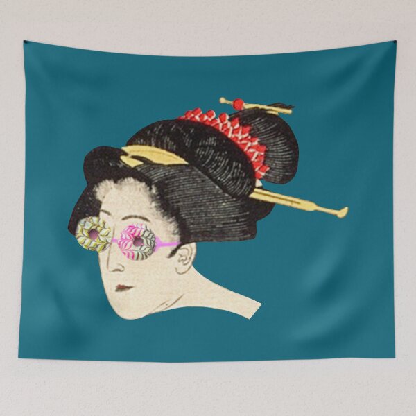 Item preview, Donut Glasses Geisha - Neon Pink & Japanese Vintage Collage Art designed and sold by petchcotch.