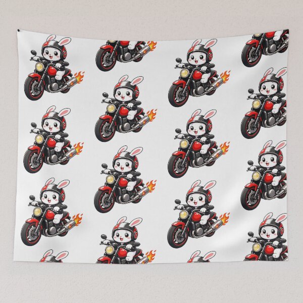 Item preview, Cute Biker Bunny Riding Red Motorcycle Kawaii Biker Art designed and sold by Seculinator.