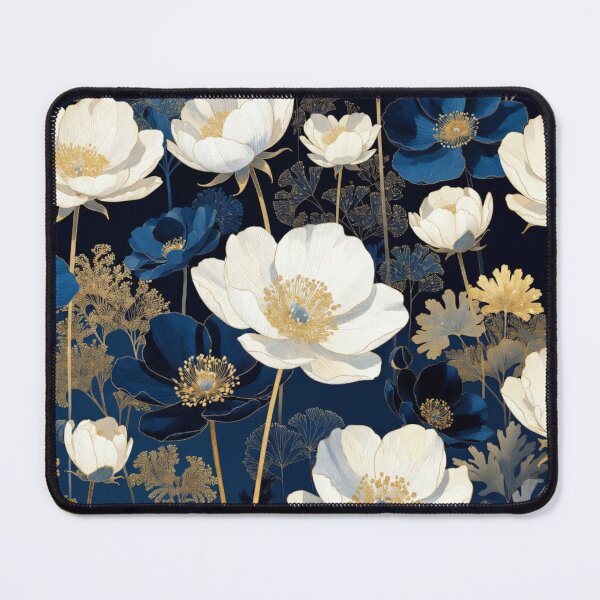 Item preview, Elegant Navy Blue Floral Gold Seamless Pattern designed and sold by IntelliMindDesigns.