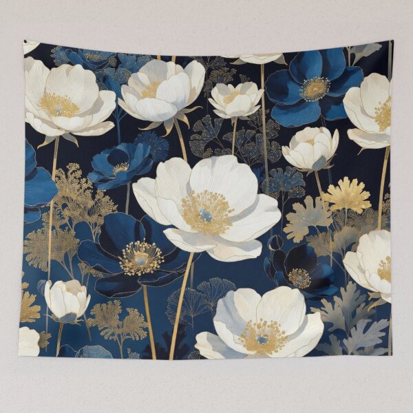 Item preview, Elegant Navy Blue Floral Gold Seamless Pattern designed and sold by IntelliMindDesigns.