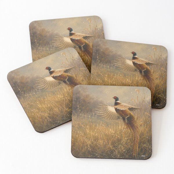 Item preview, Pheasant in Golden Flight – Vintage Wildlife Watercolor Art designed and sold by TammyHunterArt.