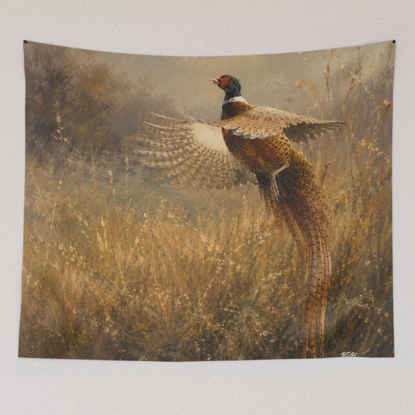 Item preview, Pheasant in Golden Flight – Vintage Wildlife Watercolor Art designed and sold by TammyHunterArt.