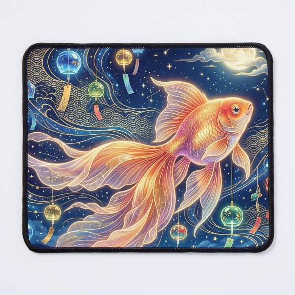 Item preview, Elegant Glowing Goldfish and Glass Wind Chimes - Seigaiha Wave Pattern designed and sold by Hikariha Studio.