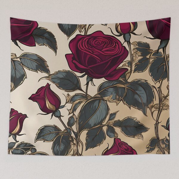 Item preview, Deep Red Rose Pattern in Decorative Botanical Style. designed and sold by MissYouONLY.