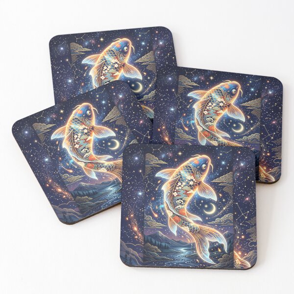 Item preview, Magical Glowing Celestial Koi Fish in Starry Night Sky - Wa-Modern Fantasy designed and sold by Hikariha Studio.