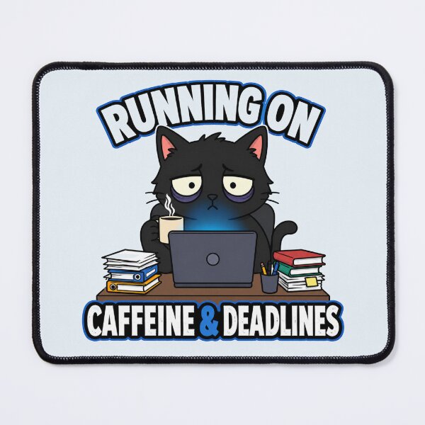Item preview, Running on Caffeine & Deadlines | Funny Office Burnout Black Cat designed and sold by geekartiststore.