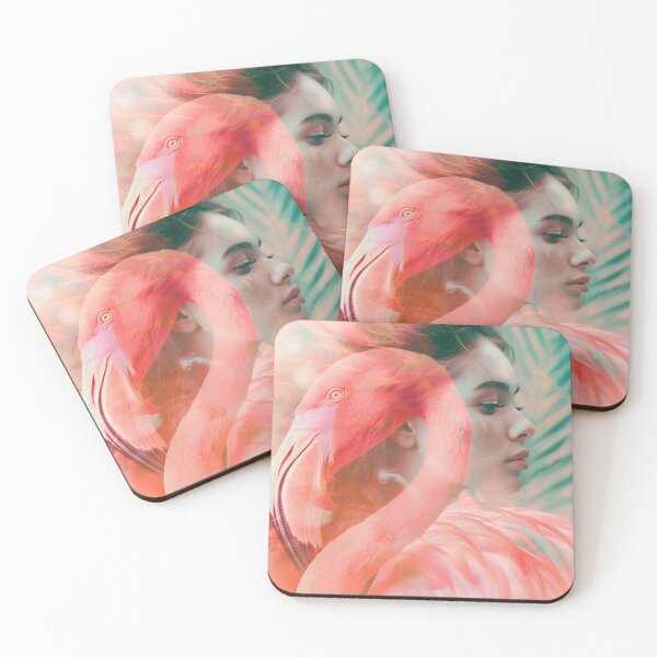 Item preview, Abstract image of a beautiful girl on a tropical background with a flamingo.  designed and sold by Soft Oddity.