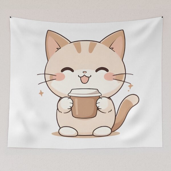 Item preview, Caffeine and Vibes Cat — Funny Kawaii Coffee Sticker designed and sold by tommysworks.