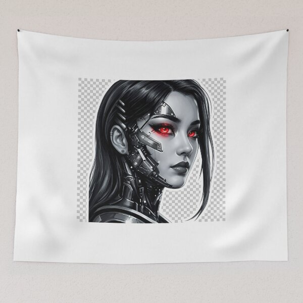 Item preview, Crimson Logic - Monochrome Cybernetic Portrait designed and sold by Neo Tokio.