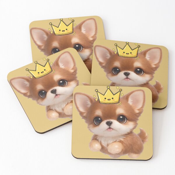 Item preview, Cute Chibi Puppy with Golden Crown Kawaii Dog Art designed and sold by Soluna Studio.