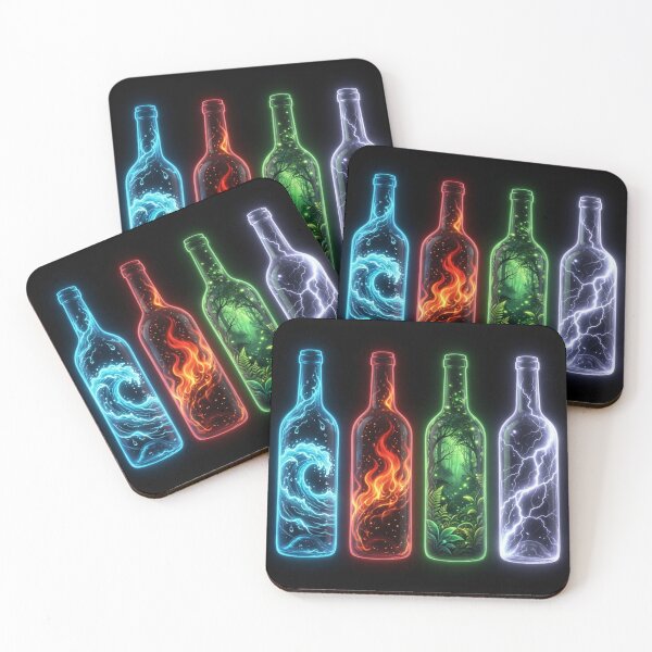 Item preview, Four Glowing Element Bottles Water Fire Forest Lightning designed and sold by Pioneer Spirit Market.