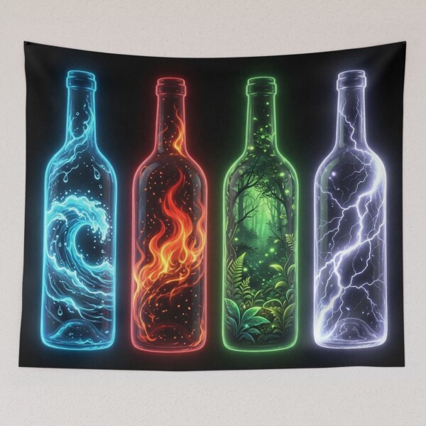 Item preview, Four Glowing Element Bottles Water Fire Forest Lightning designed and sold by Pioneer Spirit Market.