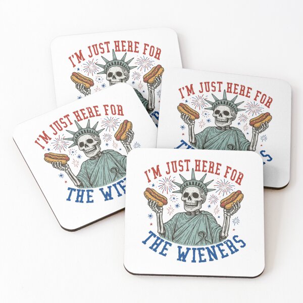 Item preview, I'm Just Here For The Wieners Funny Patriotic Skeleton with Hot Dog 4th of July Humor designed and sold by Thread&Fable.