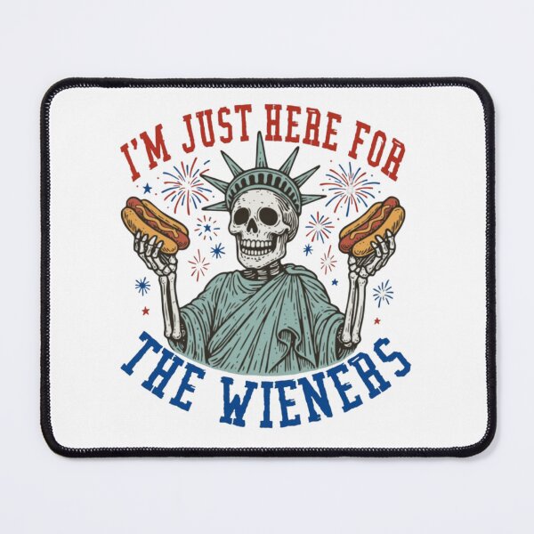 Item preview, I'm Just Here For The Wieners Funny Patriotic Skeleton with Hot Dog 4th of July Humor designed and sold by Thread&Fable.